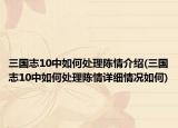 三国志10中如何处理陈情介绍(三国志10中如何处理陈情详细情况如何)