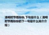 清明时节雨纷纷,下句是什么（清明时节雨纷纷的下一句是什么简介介绍）