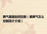 脾气暴躁如何控制（暴脾气怎么控制简介介绍）