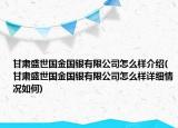 甘肃盛世国金国银有限公司怎么样介绍(甘肃盛世国金国银有限公司怎么样详细情况如何)