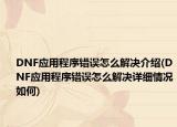 DNF应用程序错误怎么解决介绍(DNF应用程序错误怎么解决详细情况如何)