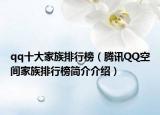 qq十大家族排行榜（腾讯QQ空间家族排行榜简介介绍）