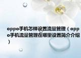 oppo手机怎样设置流量管理（oppo手机流量管理在哪里设置简介介绍）
