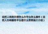 自然人税务办理怎么办平台怎么操作（自然人办税服务平台是什么意思简介介绍）