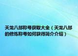 天龙八部称号获取大全（天龙八部的修炼称号如何获得简介介绍）