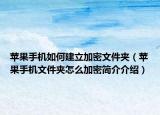 苹果手机如何建立加密文件夹（苹果手机文件夹怎么加密简介介绍）