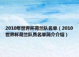 2010年世界杯荷兰队名单（2010世界杯荷兰队员名单简介介绍）