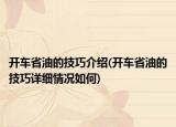 开车省油的技巧介绍(开车省油的技巧详细情况如何)