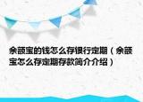 余额宝的钱怎么存银行定期（余额宝怎么存定期存款简介介绍）
