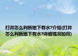 打井怎么判断地下有水?介绍(打井怎么判断地下有水?详细情况如何)