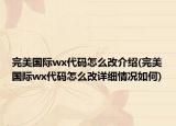完美国际wx代码怎么改介绍(完美国际wx代码怎么改详细情况如何)