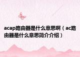 acap路由器是什么意思啊（ac路由器是什么意思简介介绍）