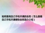 如何查询自己手机开通的业务（怎么查看自己手机开通哪些业务简介介绍）