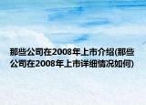 那些公司在2008年上市介绍(那些公司在2008年上市详细情况如何)