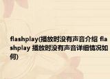flashplay(播放时没有声音介绍 flashplay 播放时没有声音详细情况如何)