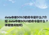 dota中单SOLO的命令是什么(?介绍 dota中单SOLO的命令是什么 ?详细情况如何)