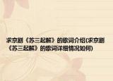 求京剧《苏三起解》的歌词介绍(求京剧《苏三起解》的歌词详细情况如何)
