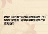 DNF归来的勇士称号在称号簿哪里介绍(DNF归来的勇士称号在称号簿哪里详细情况如何)