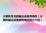 计算机常见的输出设备有哪些（计算机输出设备都有哪些简介介绍）