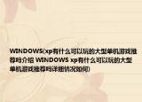 WINDOWS(xp有什么可以玩的大型单机游戏推荐吗介绍 WINDOWS xp有什么可以玩的大型单机游戏推荐吗详细情况如何)