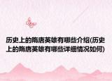 历史上的隋唐英雄有哪些介绍(历史上的隋唐英雄有哪些详细情况如何)