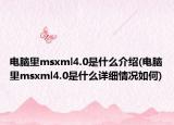 电脑里msxml4.0是什么介绍(电脑里msxml4.0是什么详细情况如何)