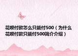 花呗付款怎么只能付500（为什么花呗付款只能付500简介介绍）