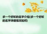 求一个好听的名字介绍(求一个好听的名字详细情况如何)