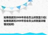如果倒退到2008年你会怎么样致富介绍(如果倒退到2008年你会怎么样致富详细情况如何)