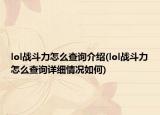 lol战斗力怎么查询介绍(lol战斗力怎么查询详细情况如何)