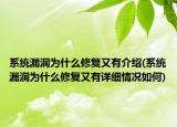 系统漏洞为什么修复又有介绍(系统漏洞为什么修复又有详细情况如何)