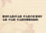 歌词什么的(什么的  什么的介绍 歌词什么的  什么的  什么的详细情况如何)