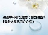 动漫中op什么意思（番剧动画OP是什么意思简介介绍）