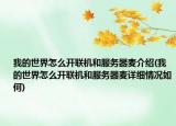 我的世界怎么开联机和服务器麦介绍(我的世界怎么开联机和服务器麦详细情况如何)