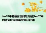 fm07中的疲劳度问题介绍(fm07中的疲劳度问题详细情况如何)
