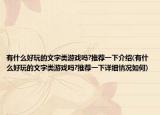 有什么好玩的文字类游戏吗?推荐一下介绍(有什么好玩的文字类游戏吗?推荐一下详细情况如何)