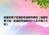 杨幂和黄子韬演的电视剧有哪些（杨幂和黄子韬一起演的电视剧叫什么名字简介介绍）