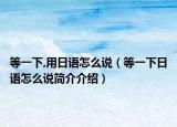 等一下,用日语怎么说（等一下日语怎么说简介介绍）