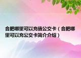 合肥哪里可以充值公交卡（合肥哪里可以充公交卡简介介绍）