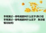 李湘演过一部电视剧叫什么名字(急介绍 李湘演过一部电视剧叫什么名字   急详细情况如何)