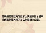 借呗提前还款关闭后怎么快速恢复（借呗提前还款被关闭了怎么恢复简介介绍）