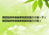 微信如何申请商家收款码简介介绍一下（微信如何申请商家收款码简介介绍）