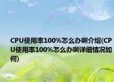 CPU使用率100%怎么办啊介绍(CPU使用率100%怎么办啊详细情况如何)