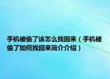 手机被偷了该怎么找回来（手机被偷了如何找回来简介介绍）