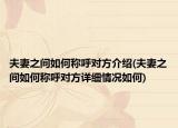 夫妻之间如何称呼对方介绍(夫妻之间如何称呼对方详细情况如何)