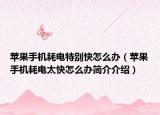 苹果手机耗电特别快怎么办（苹果手机耗电太快怎么办简介介绍）
