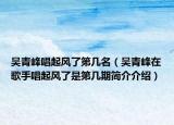 吴青峰唱起风了第几名（吴青峰在歌手唱起风了是第几期简介介绍）