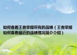 如何查看王者荣耀所有的战绩（王者荣耀如何查看最近的战绩情况简介介绍）