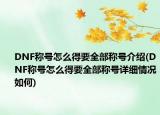 DNF称号怎么得要全部称号介绍(DNF称号怎么得要全部称号详细情况如何)