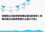 咏柳的古诗的意思咏柳这首诗的意思（咏柳这首古诗的意思是什么简介介绍）